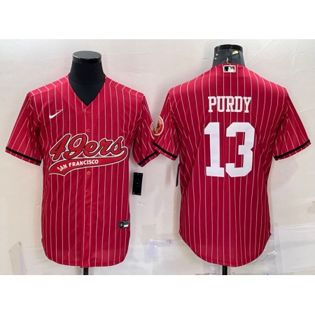 Men's San Francisco 49ers #13 Brock Purdy Red With Patch Cool Base Stitched Baseball Jersey FMDS