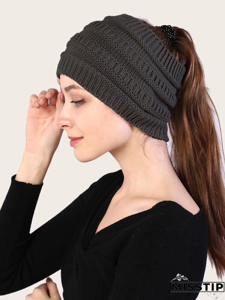 Solid Knitted Ponytail Beanie