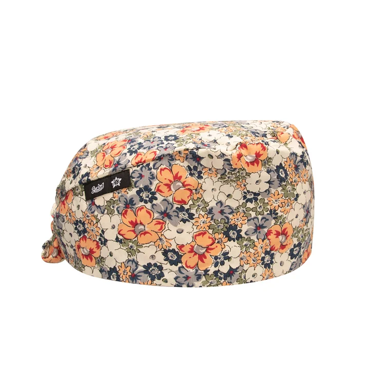 Women's Flower Printed Beanies Working Cap Button Sweatband Headband Elastic Hat Adjustable Bouffant Cap Adjustable
