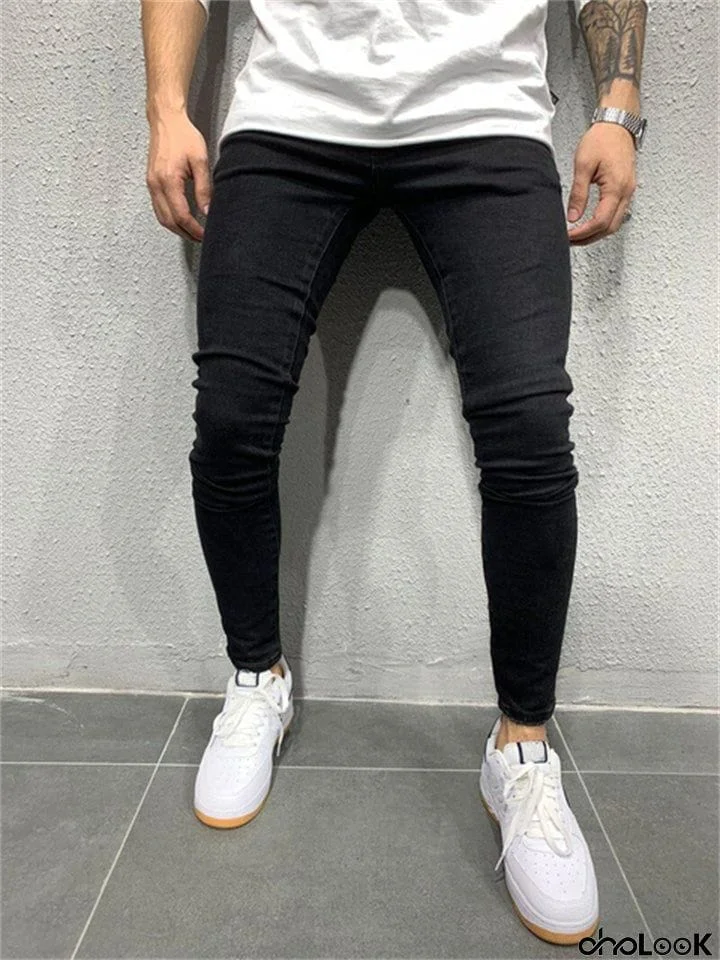 New Casual Elastic Waist Skinny Stretch Ripped Denim Pants