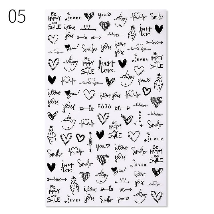 Heart Love Design 3D Nail Sticker English Letter Stickers Face Pattern Trasnfer Sliders Valentine's Day Nail Art Decoration