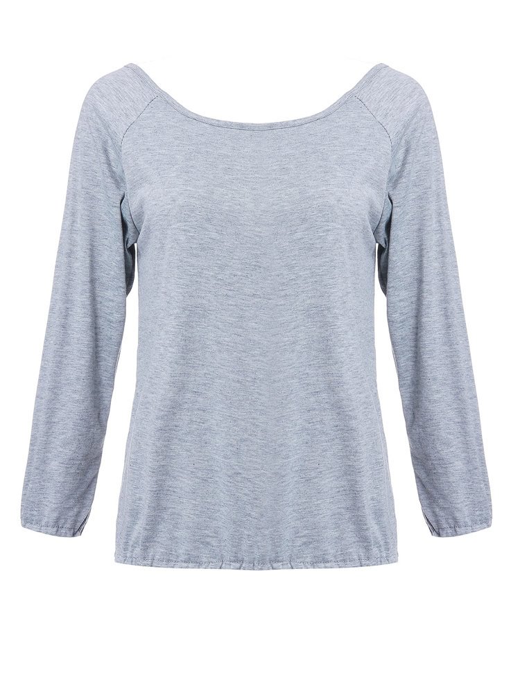 Backless Solid Color Cotton Blend Loose Long Sleeve Blouse P992673