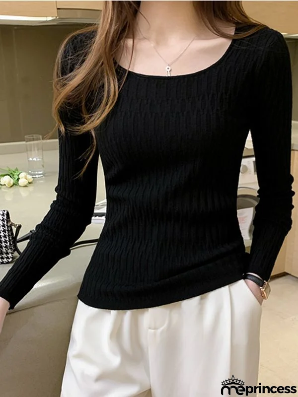 Women's Wool Square Neck Full Sleeves Casual Pullovers Sweaters