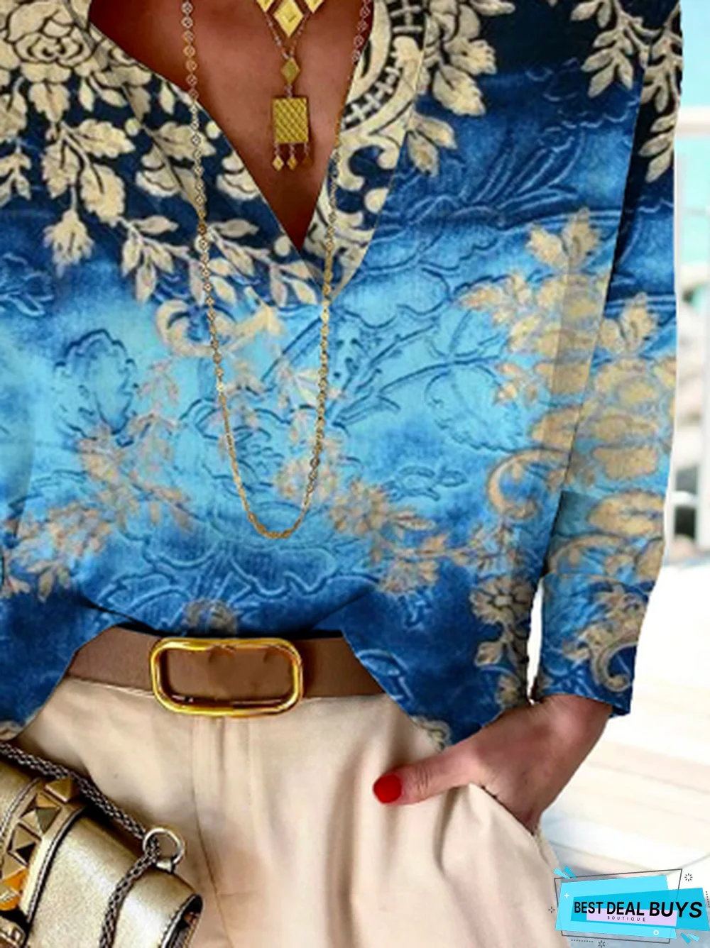 Ethnic V Neck Casual Tunic Top