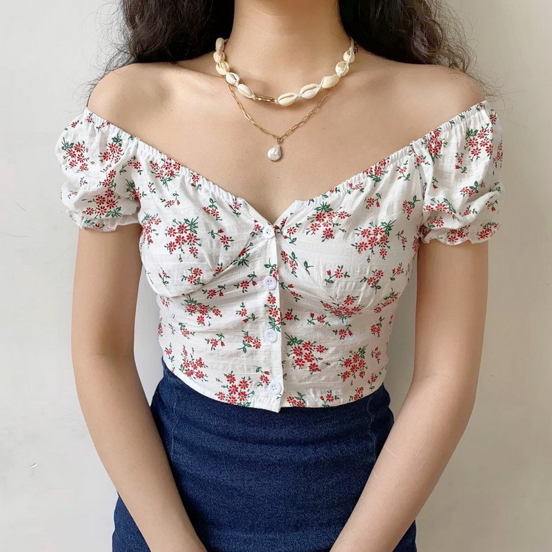 FLORAL PUFF SLEEVE CROP TOP