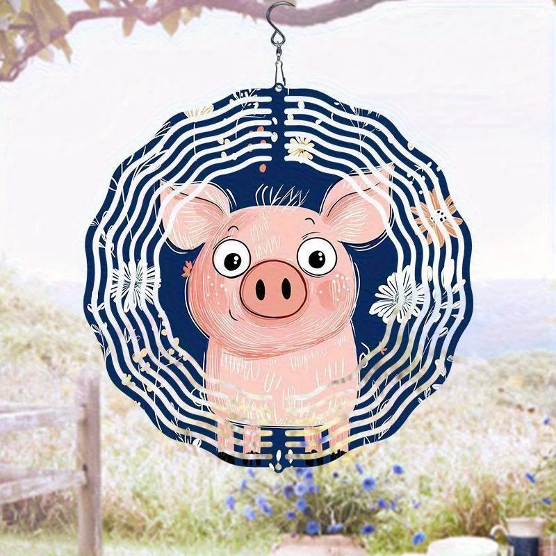 Tegooe Cute Pink Pig Wind Chime Dynamic Garden Sculpture IndoorOutdoor Decor Tegooe