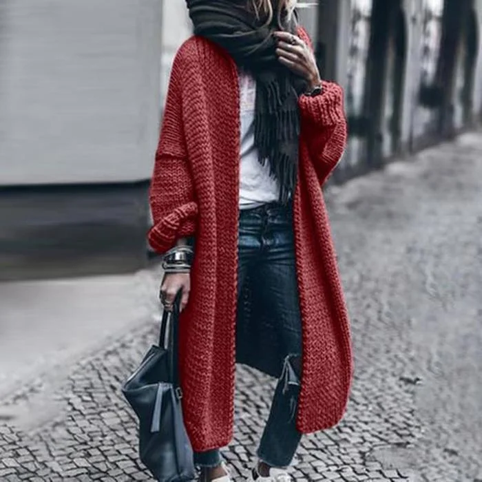 Fashion Long Sleeve Sweater Solid Long Coat