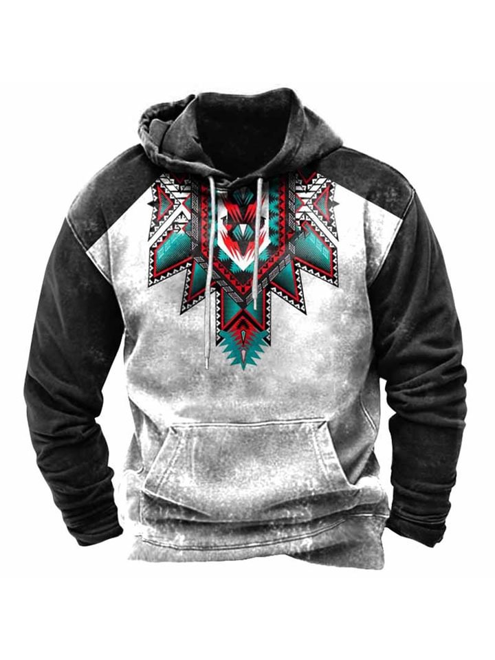 Rectangular Pattern Men's Hooded Long-sleeved Sweatshirt -vasmok