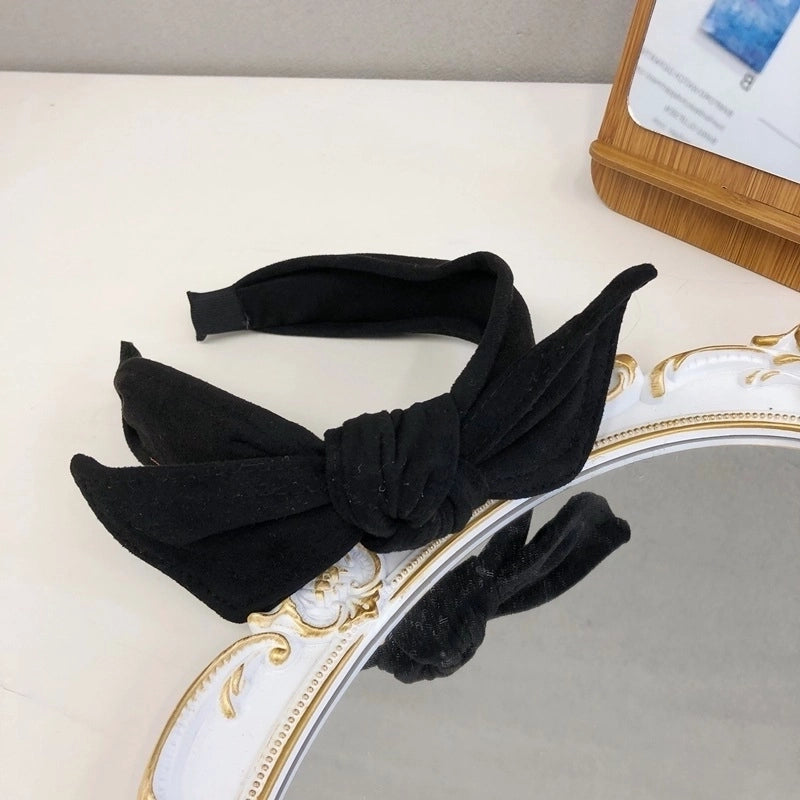 Simple Velvet Bow Headband Rabbit Ears Wide-brimmed Suede Headband