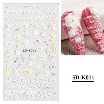 Nail Stickers Embossed 5D Elegant Flowers Designs Back Glue Nail Decals Tips Decoration For Beauty Salons