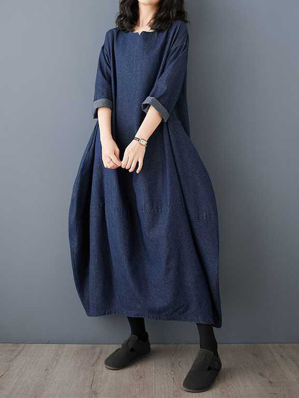 Oversize Vintage Long Sleeve Denim Maxi Dress