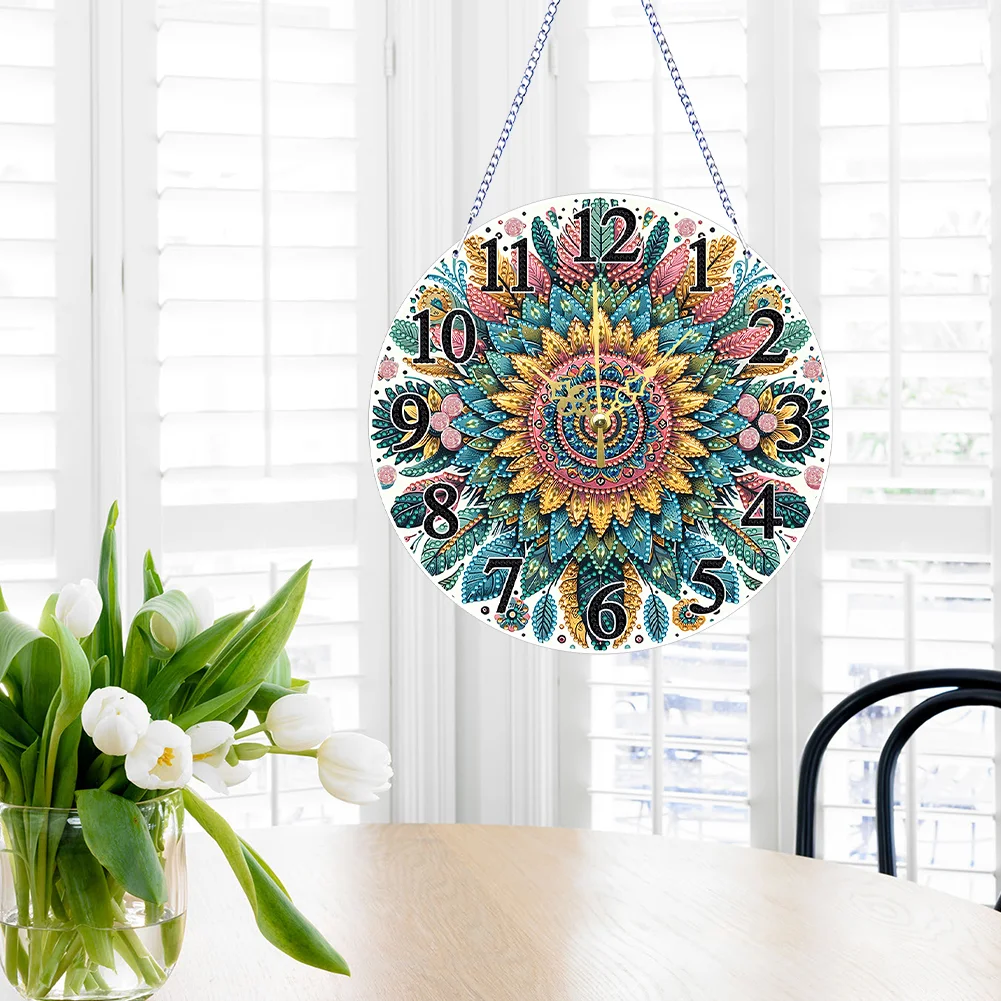 DIY Mandala Flower Acrylic Special Shaped 5D Diamond Painting Hanging Clock Art Craft