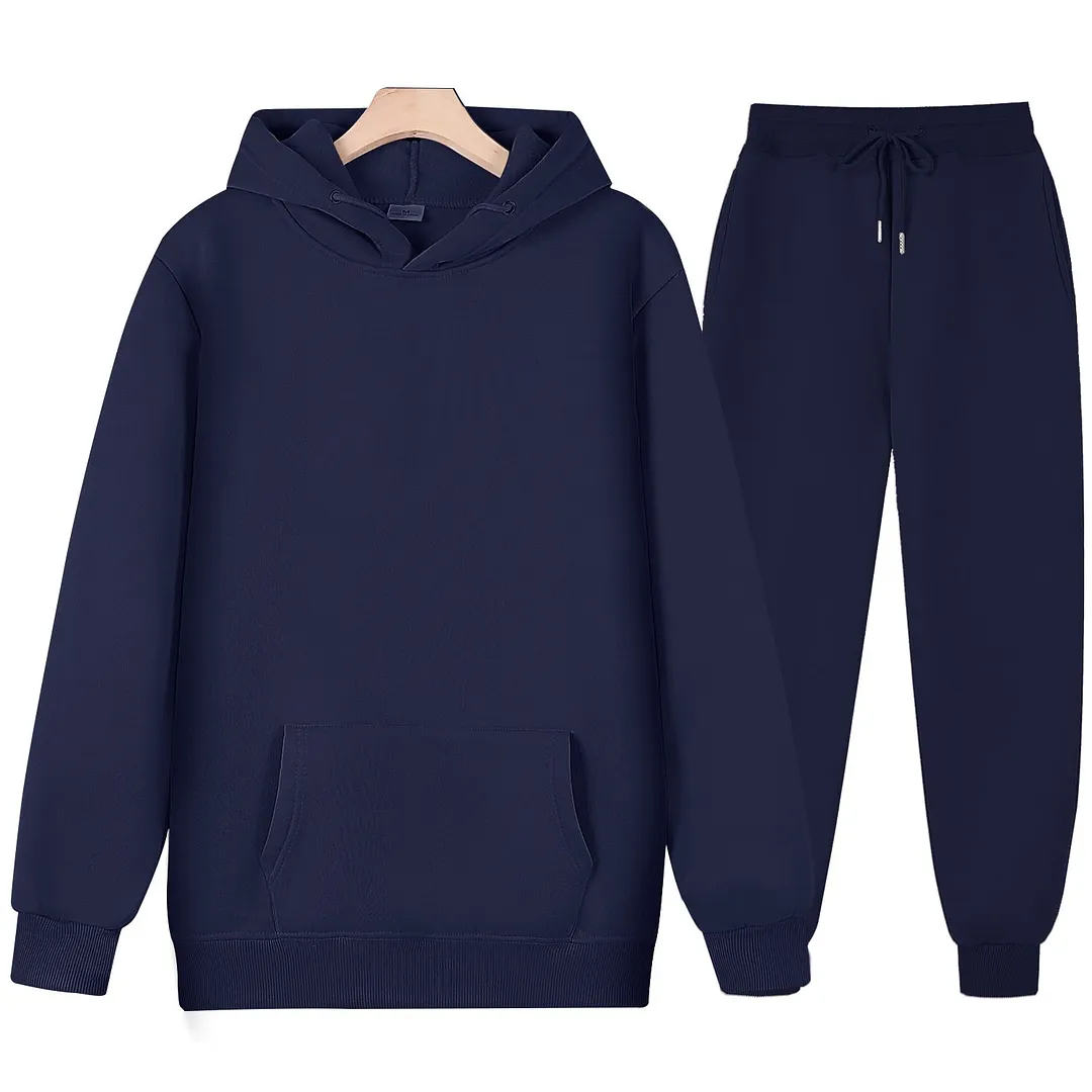 Men's Tracksuit Women Autumn Winter Fashion Fleece Pullovers Casual Sportswear Long Sleeve Solid Loose Hoodies Long Pants Suit