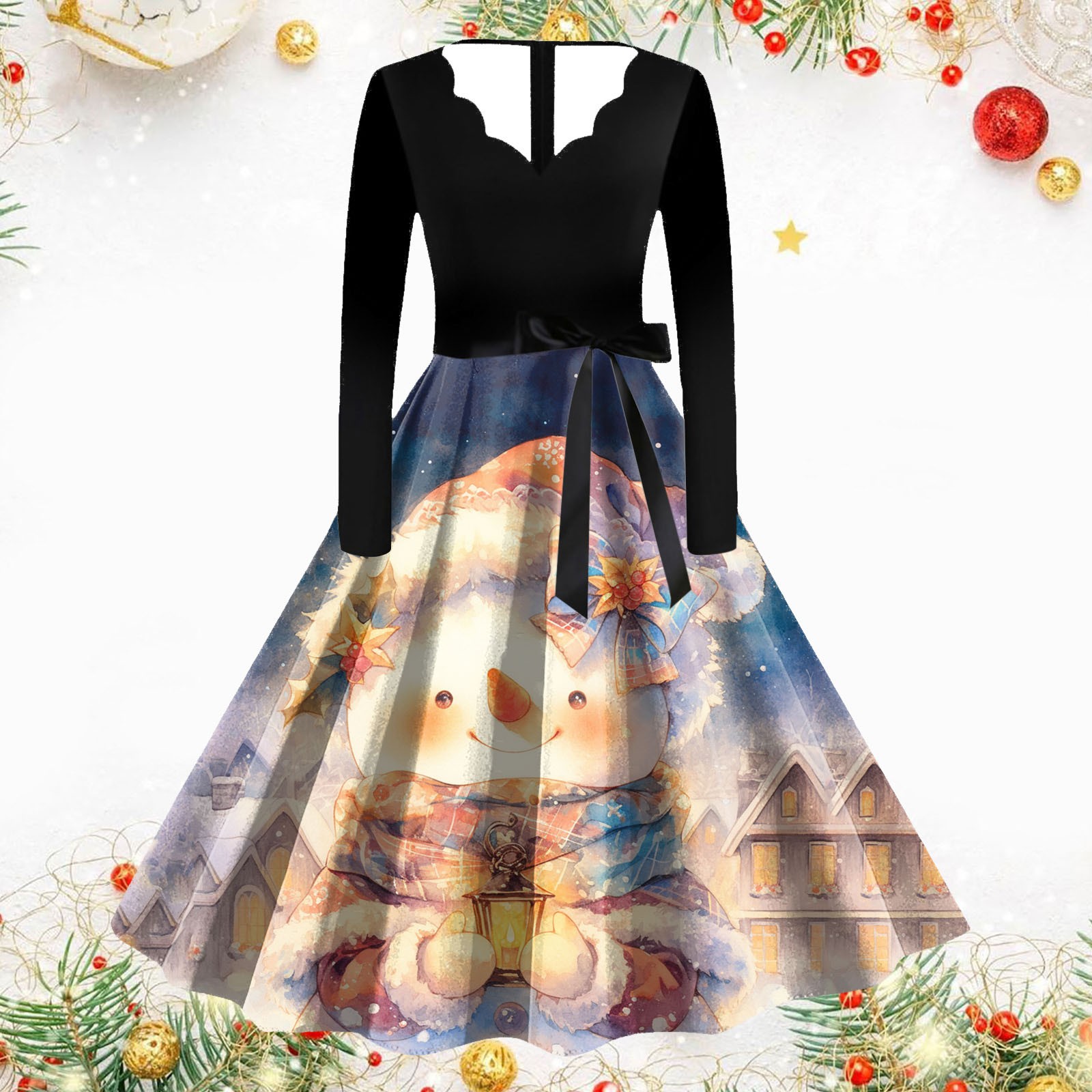 Resellerhostar 2025 Party Dresses Women'S Vintage Long Sleeve V Neck Christmas Dance Dress Creating Joyful Atmosphere Vestidos For Women Trendy