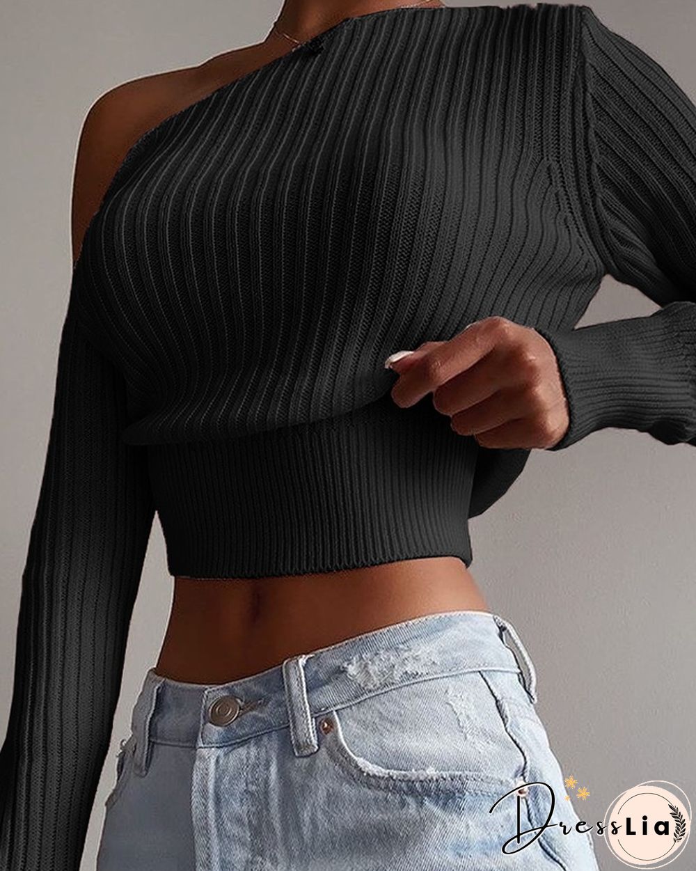Solid Color Long Sleeve Cropped Sweater