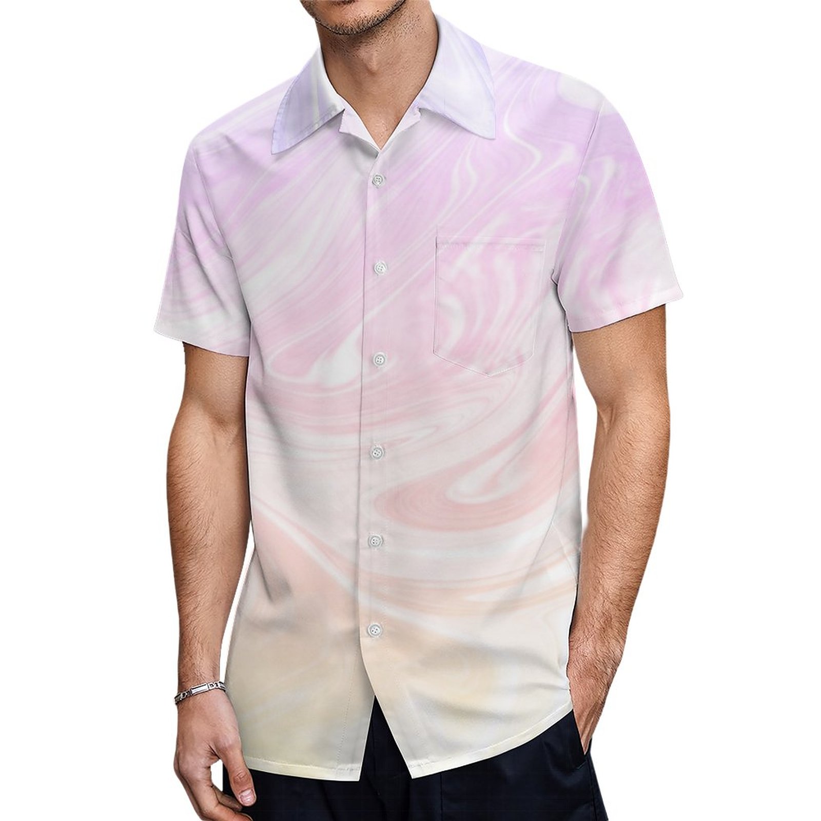 Purple Pink Ombre Marble Print Artsy Style Hawaiian Shirt Mens Button Down Tropical Hawaii Beach Shirts