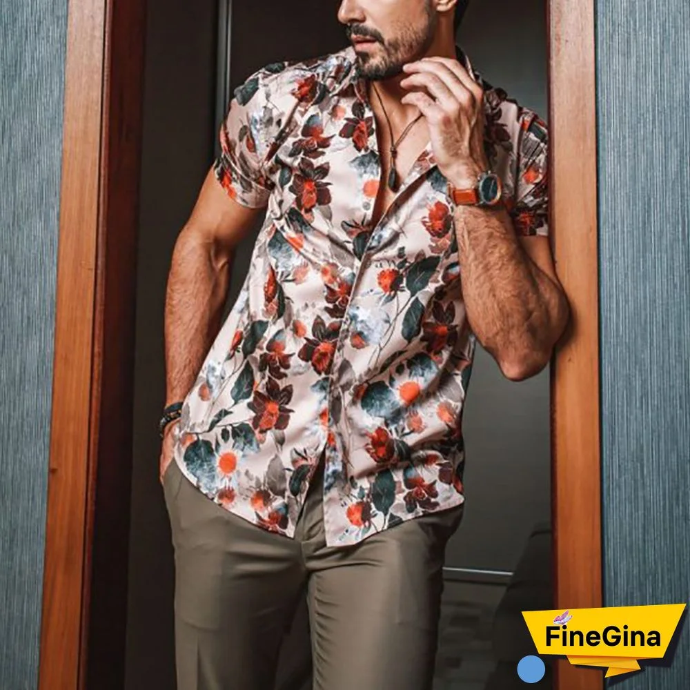 Men's Casual Fashion Printed Short-Sleeved Beach Shirt Tt210
