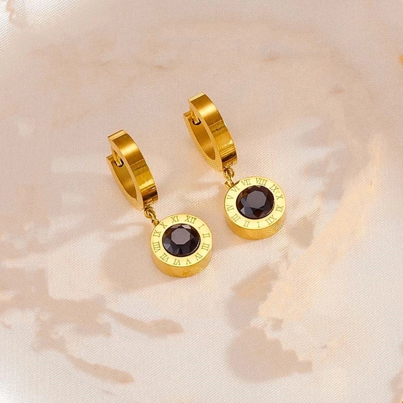 Elegant Classic Style Roman Numeral Titanium Steel Rhinestones 18K Gold Plated Inlay Jewelry Set