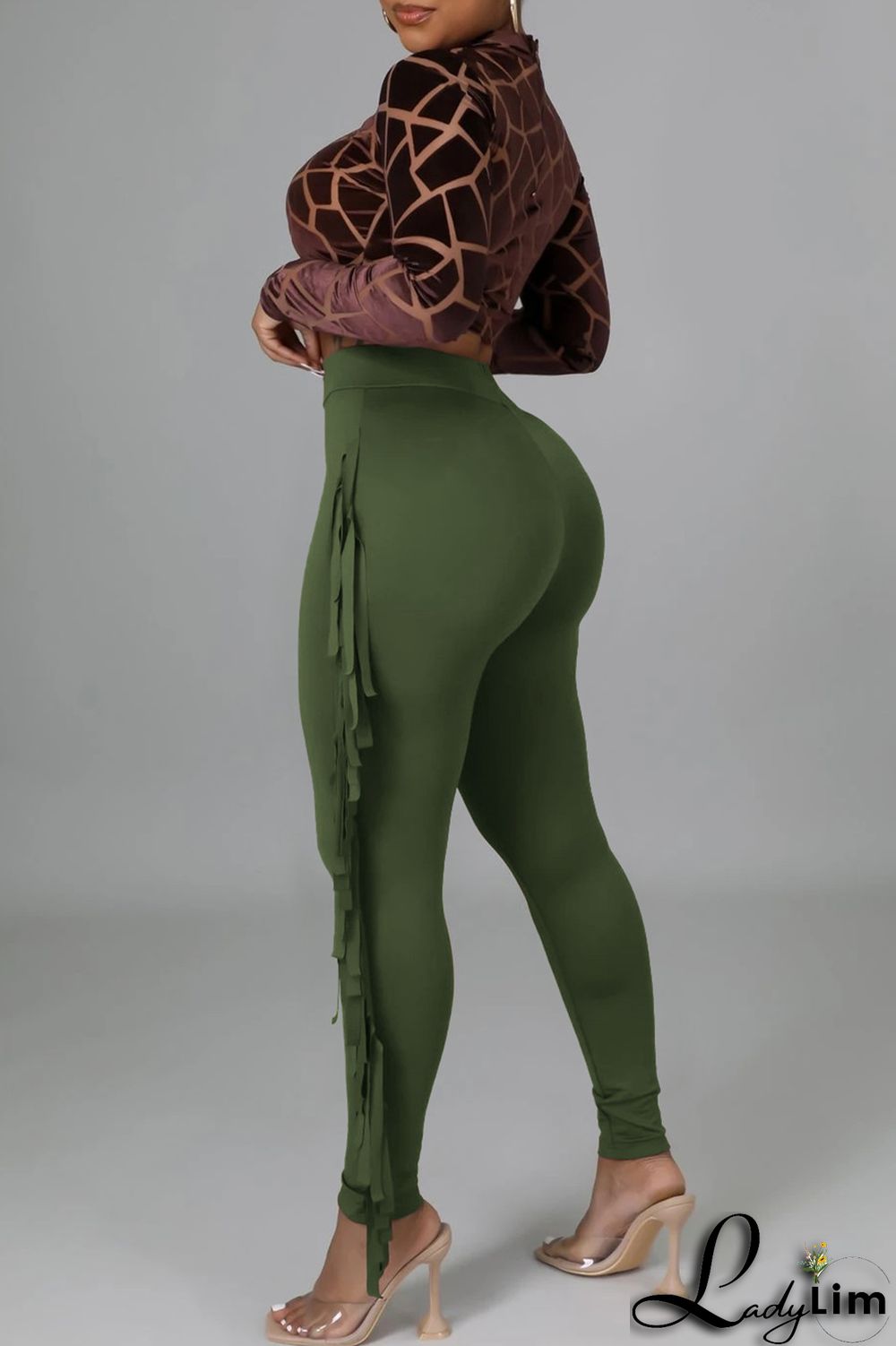 Black Fashion Casual Solid Tassel Regular High Waist Pencil Trousers