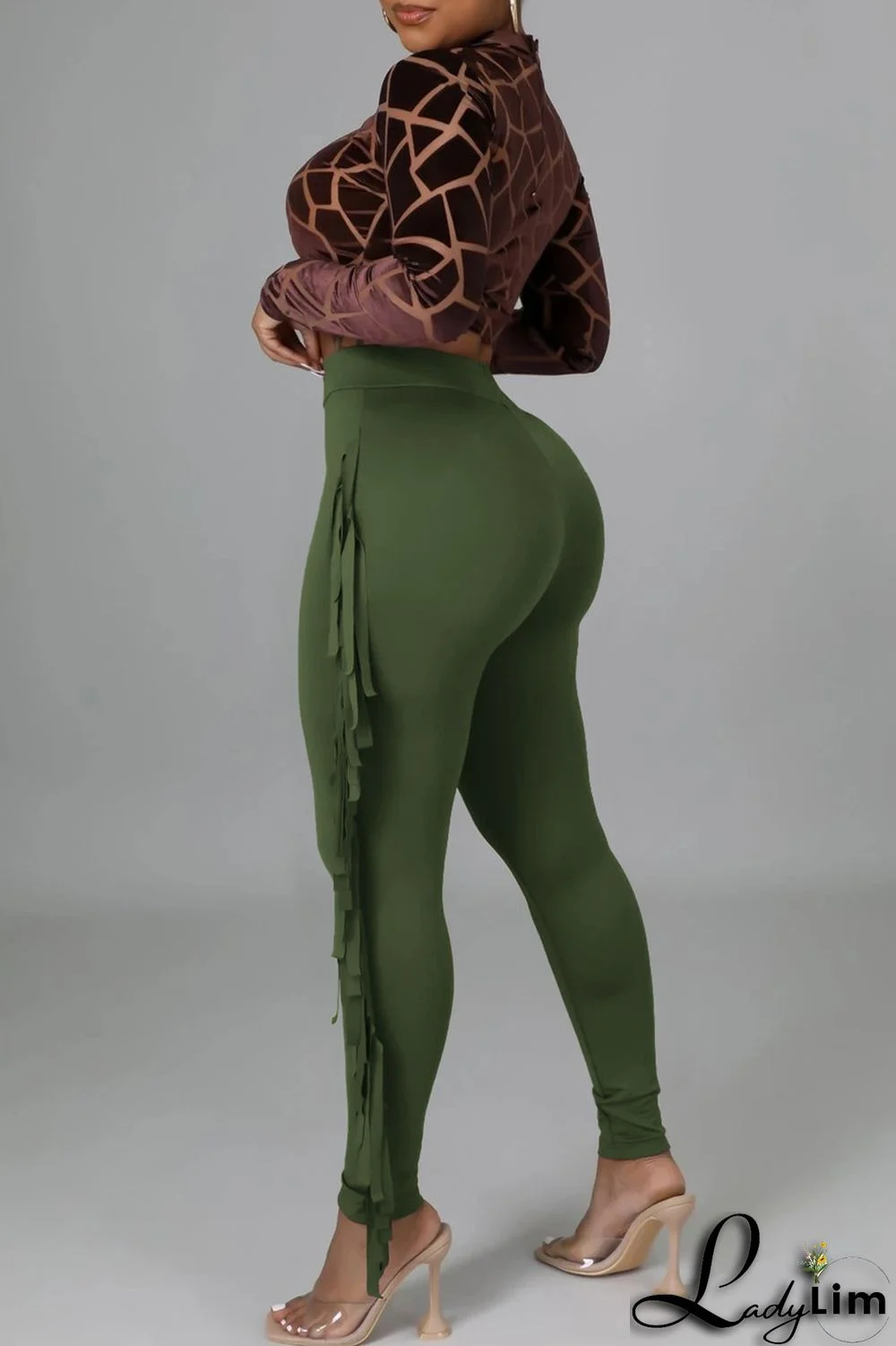 Black Fashion Casual Solid Tassel Regular High Waist Pencil Trousers