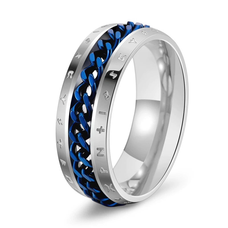 Nordic Viking Script Chain Ring for Trendy Men. Made of Titanium Steel, with Bottle - opener Function and Rotatable Feature