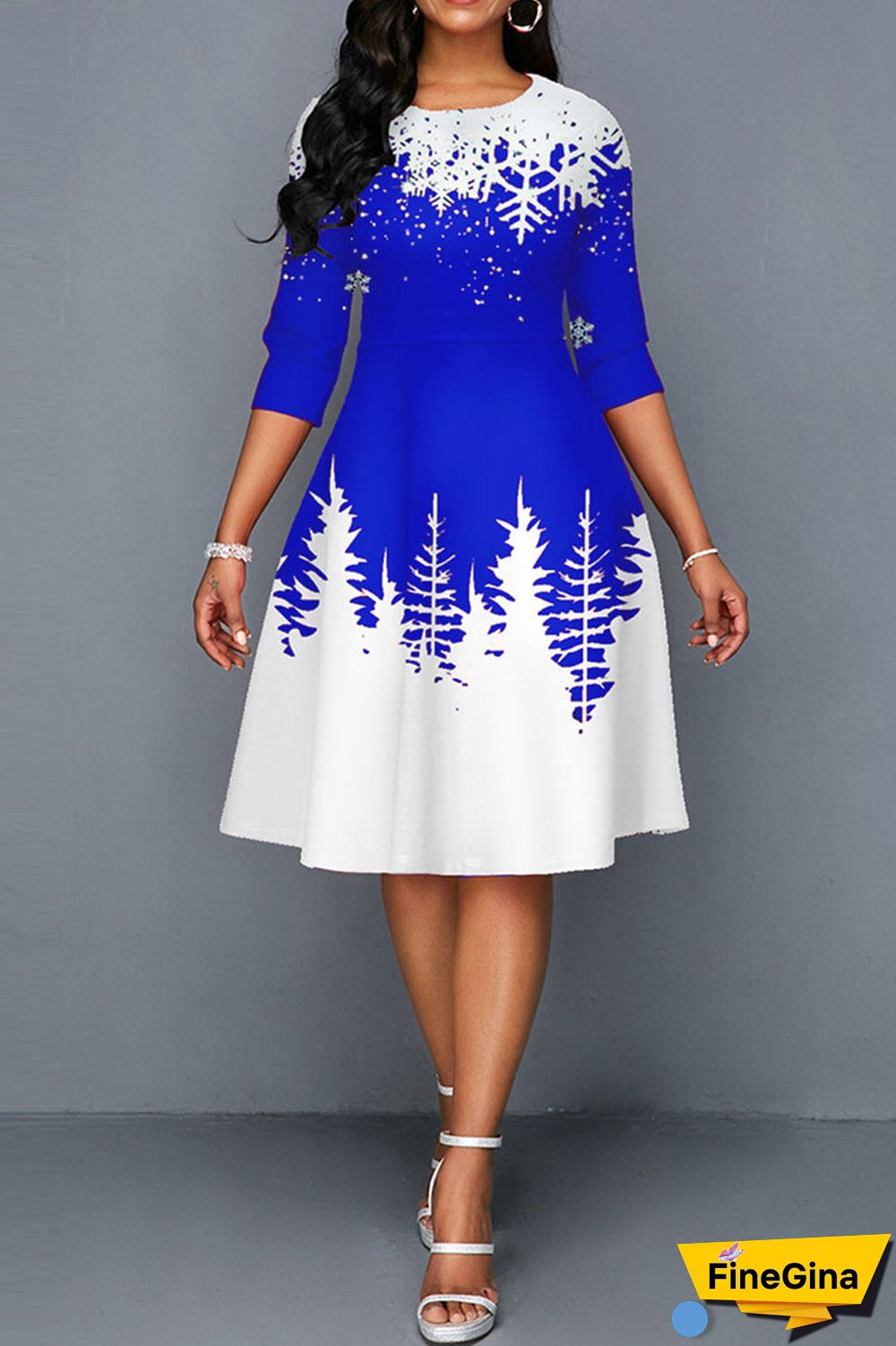 Green Casual Print Patchwork O Neck A Line Dresses