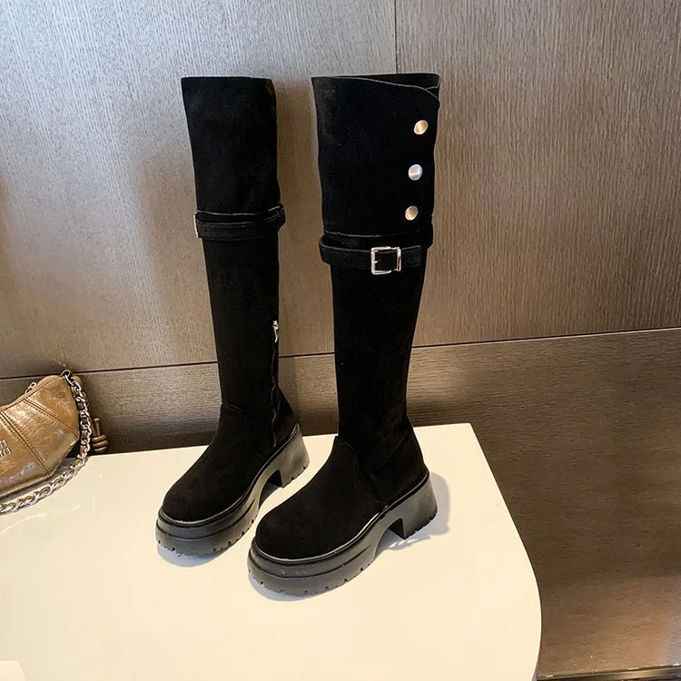 Yyvonne High-Tall Knight Boots Women Autumn And Winter New With Velvet High And Over-Knee Boots Two-Ded-Long-Headed Boots Women