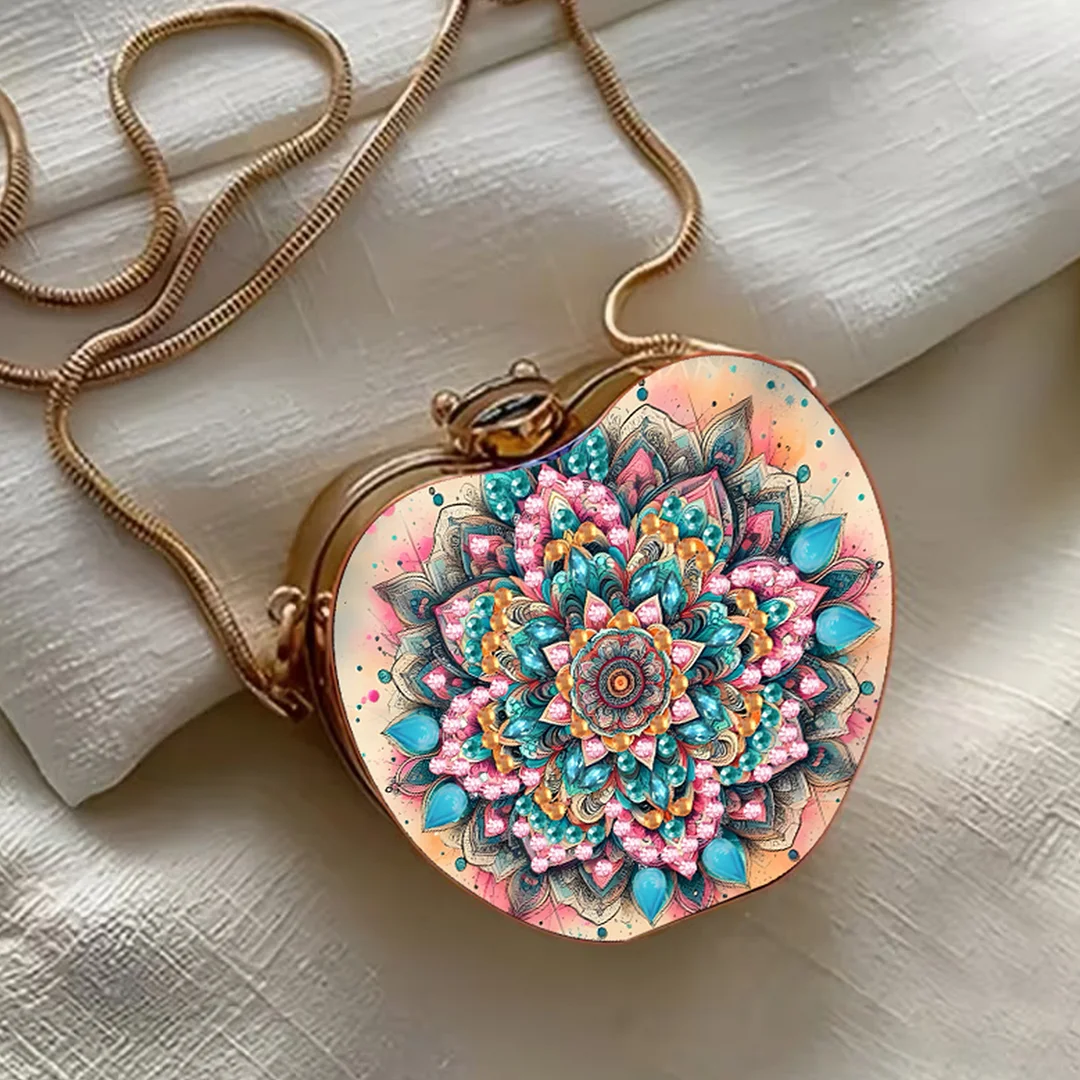 Mandala DIY Acrylic Love Diamond Art Painting Card Case Wallet with Chain Small Diamond Painting Crossbody Bag for Adults Women Girls Gift