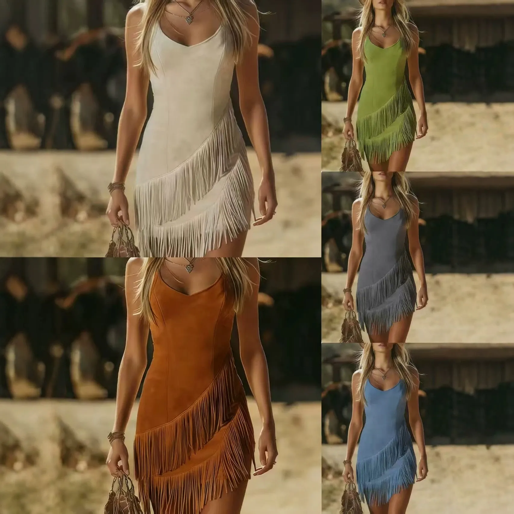 Women&rsquo;s White Spaghetti Strap Fringe Mini Dress