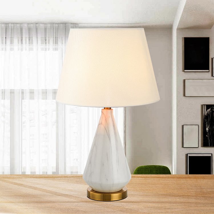 Ceramic Diamond Shaped Night Light Nordic Single Table Lamp with Fabric Empire Shade