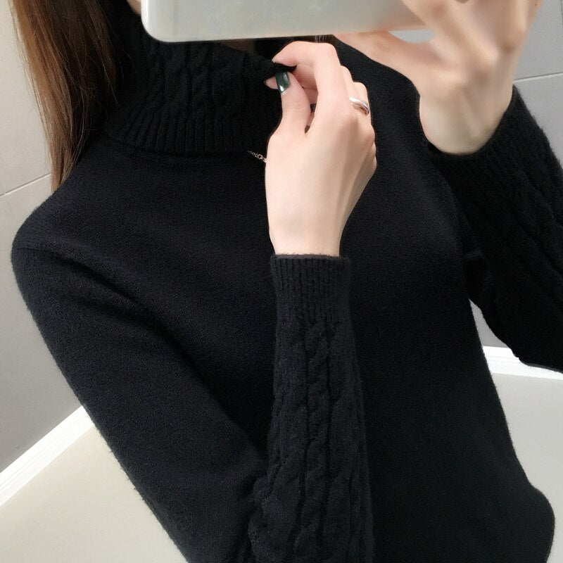 Llyge Autumn Winter Women Sweater Turtleneck Pullovers Sweaters New 2024 Long Sleeve Thick Warm Female Sweater Khaki White Black Pink llyge