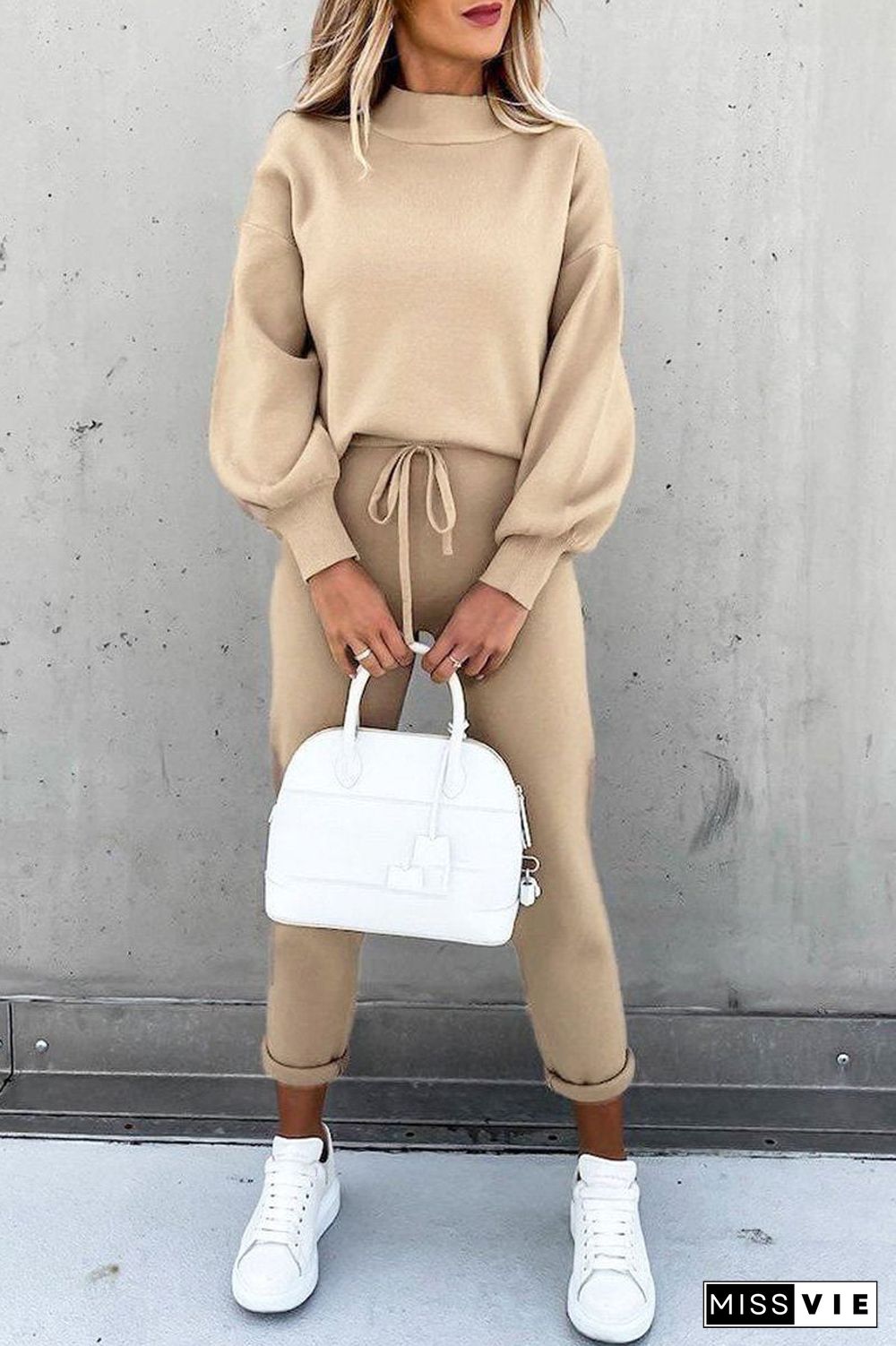 Solid Drawstring Waist Two Pieces Sets