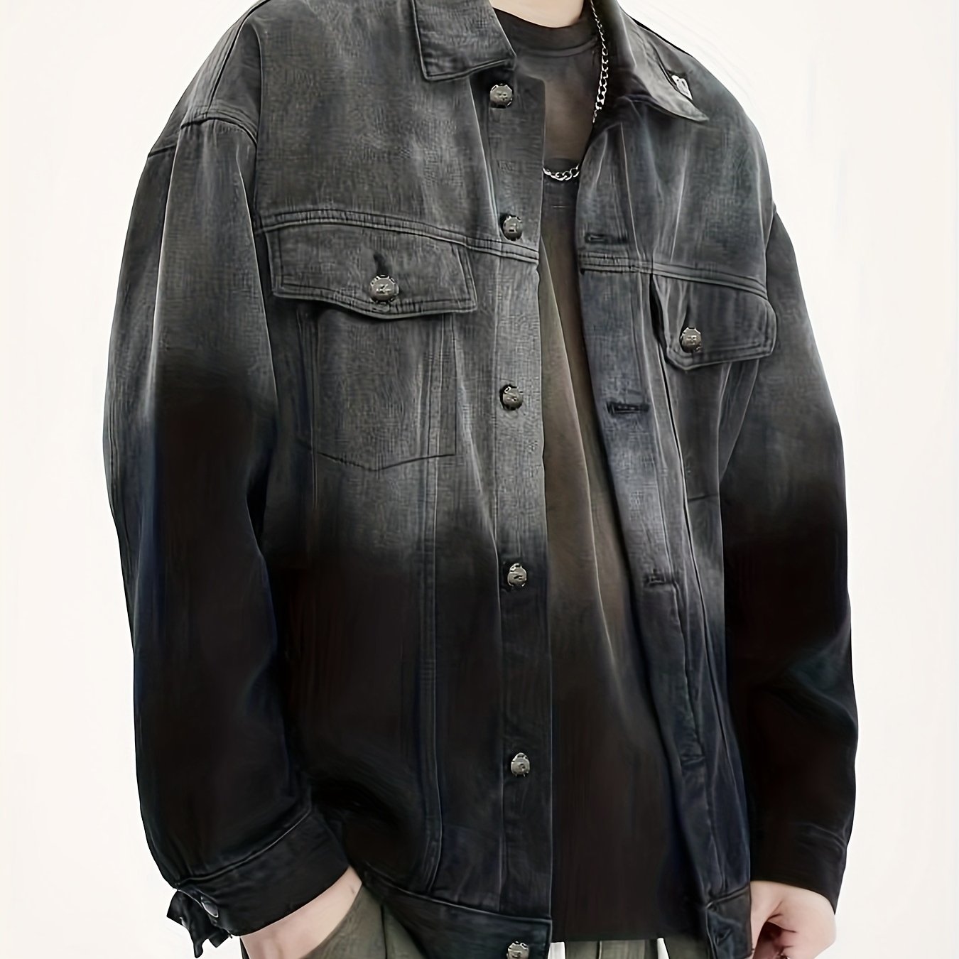 Plus Size Men's Gradient Color Denim Jacket For Spring/autumn, Oversized Fashion Street Style Jacket For Big & Tall Males, Men's Clothing