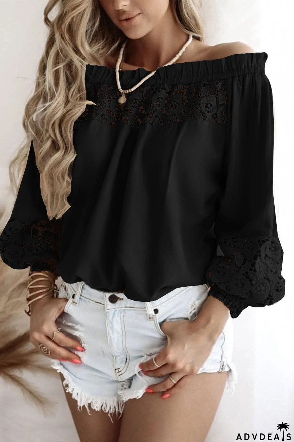 Crochet Hollow-out Off-shoulder Blouse