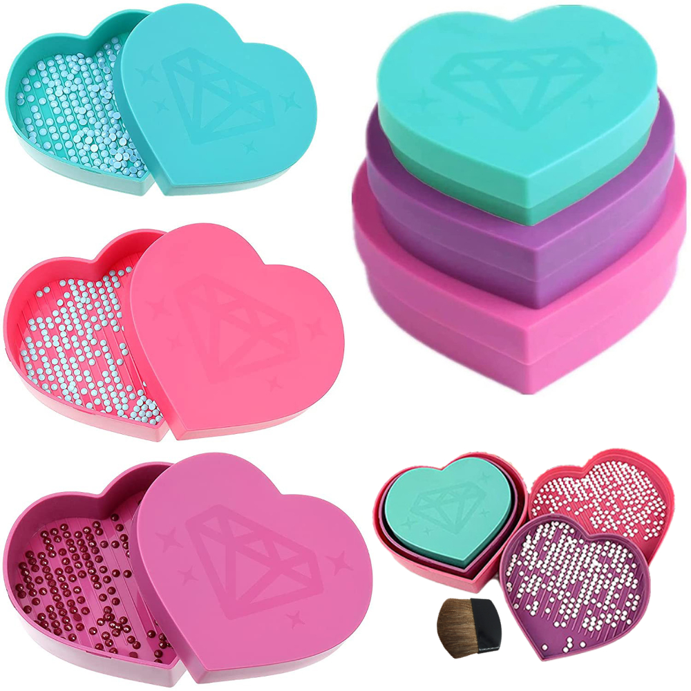 

3pcs Random Color Diamond Painting Heart Shape Tray with Brush, 01: 3pcs random color tray, 501 Original