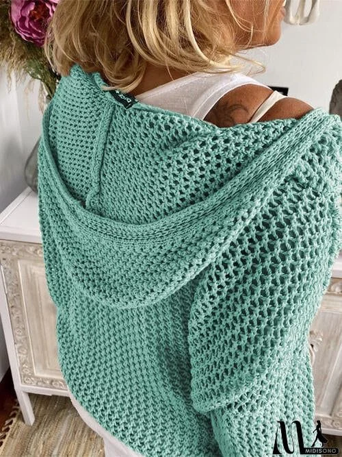 MidiSono - Openwork Hooded Long Sleeve Sweater