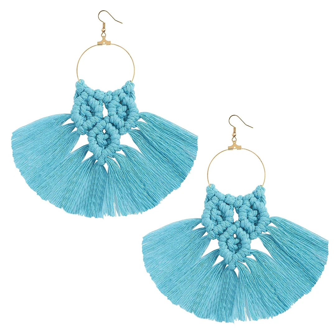 Dvacaman 2020 New Design Bohemian Leaf Shape Tassel Earrings For Women Fashion Weave Macrame Cotton Thread Earrings Drop Jewelry