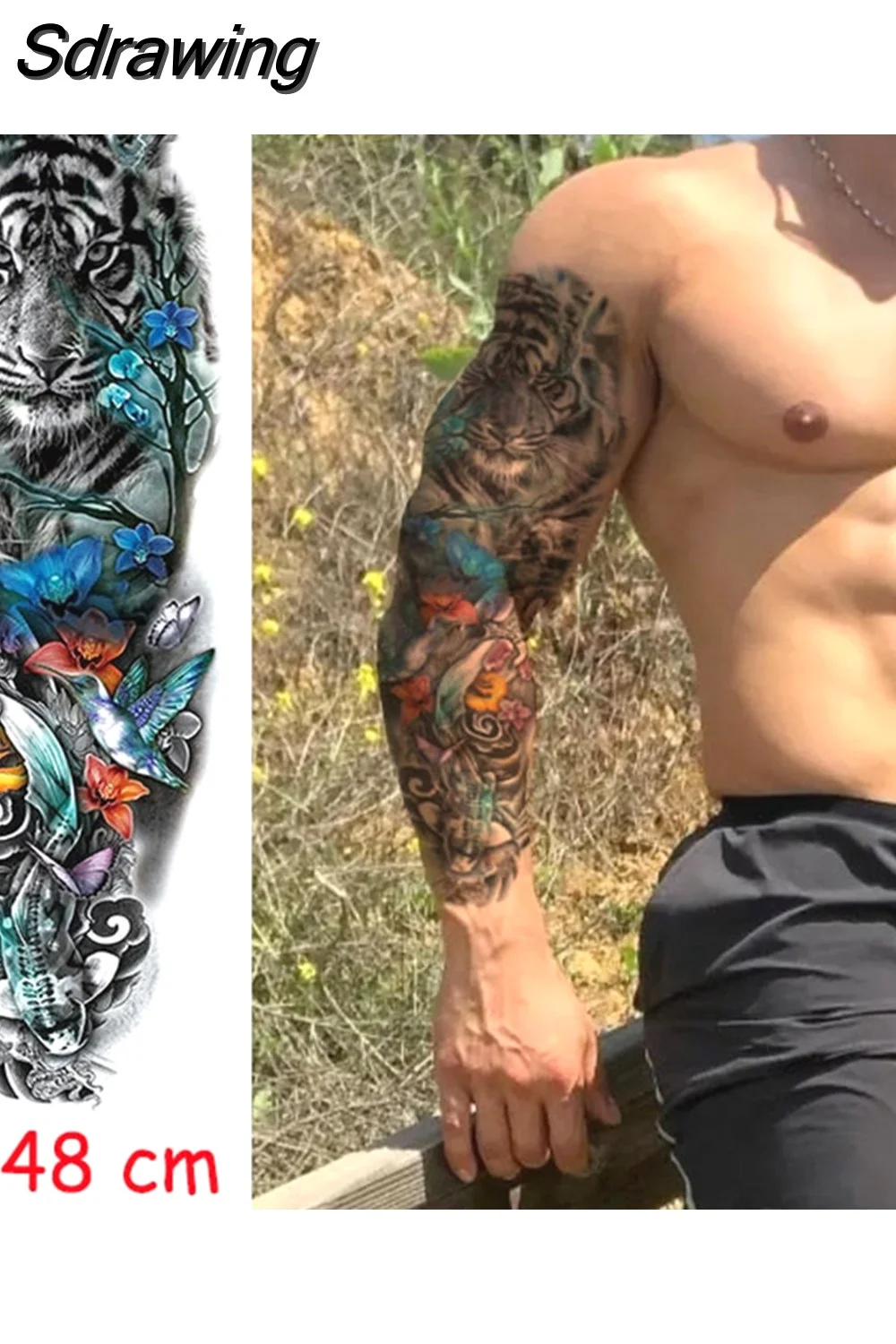 Sdrawing temporary tattoo sticker full arm lion king angel warrior lightning tree flower fake tatto flash tatoo to man woman 430-1