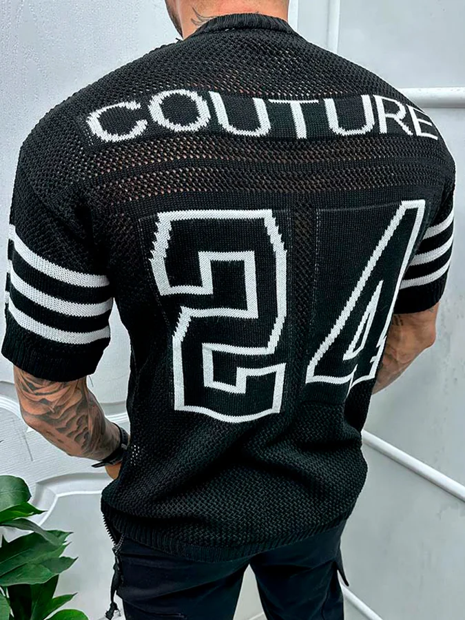 Black Knitted Short Sleeve T-Shirt