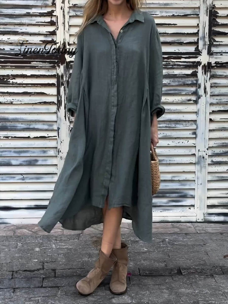 Women’s Solid Color Long Lrregular Shirt Dress Gray / S