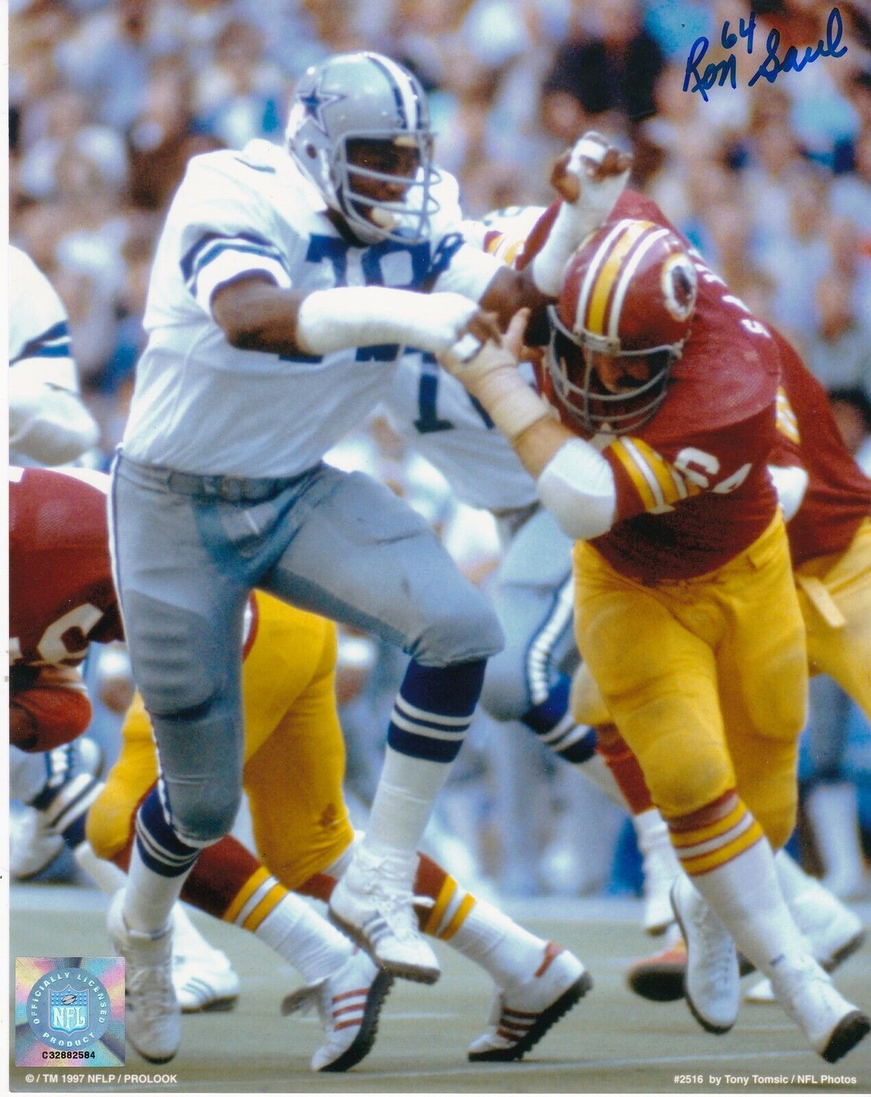 RON SAUL WASHINGTON REDSKINS 1970-83 ACTION SIGNED 8x10