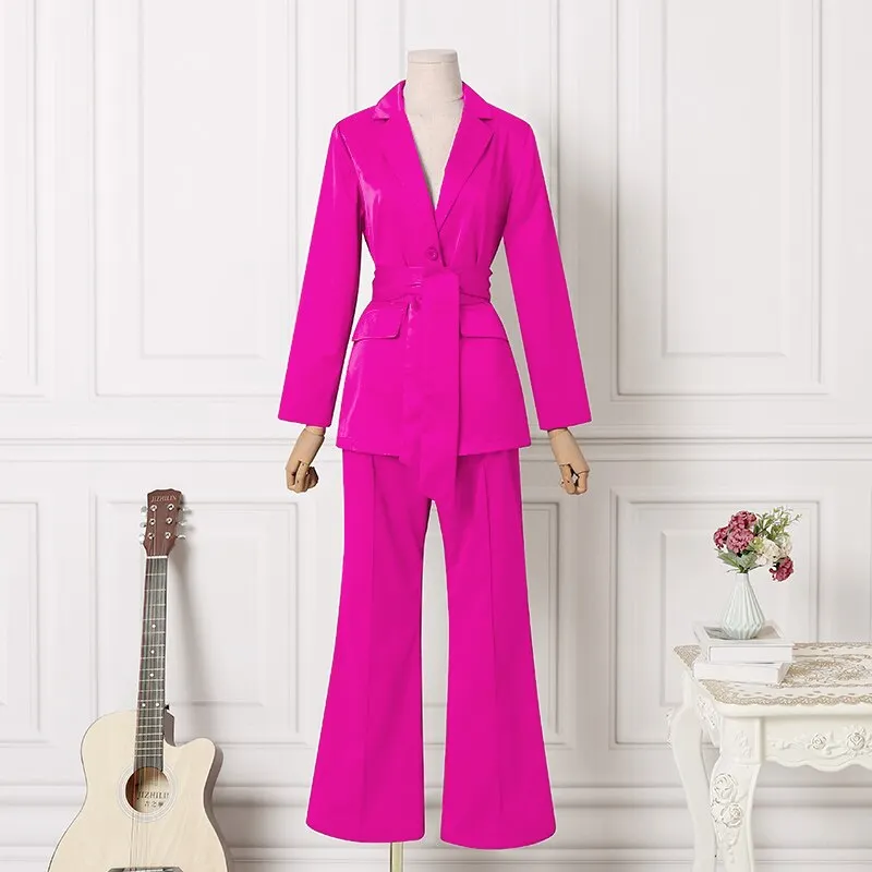 2022 Autumn Long Sleeve Office Formal Suit Thin Blazers VONDA Women Lapel Coats Color Patchwork Wide Leg Pants 2pcs no lining
