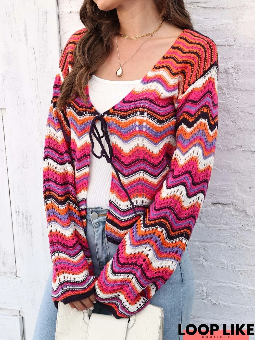 V Neck Tribal Knitted Long Sleeve Sweater