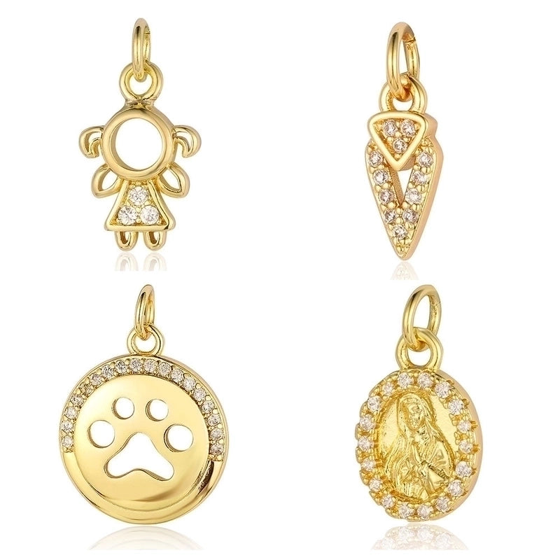 3 Pieces Retro Palm Crown Copper Plating Inlay Zircon 18k Gold Plated Charms Jewelry Accessories