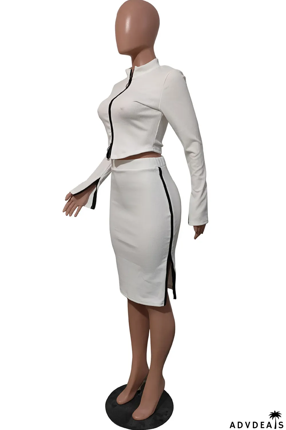 Beige Casual Solid Chains V Neck Long Sleeve Regular Sleeve Two Pieces