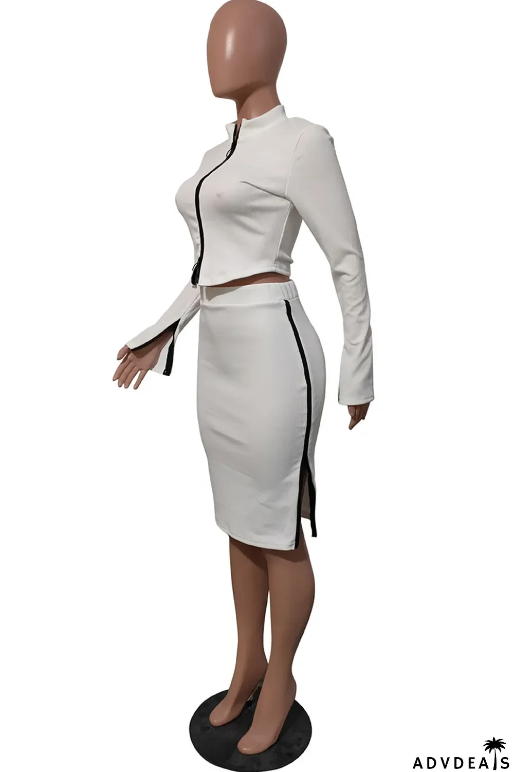 Beige Casual Solid Chains V Neck Long Sleeve Regular Sleeve Two Pieces