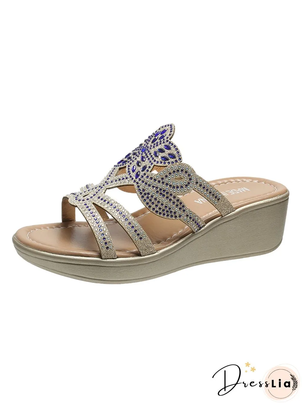Rhinestone Floral Leaf Cutout Glitter Wedge Slippers