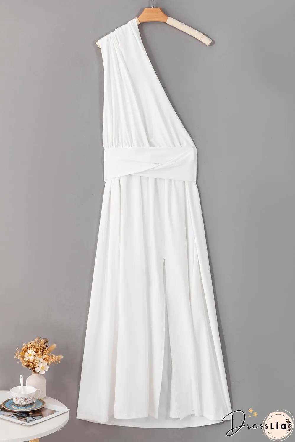 Elegant Solid Deep V Neck Split Dress