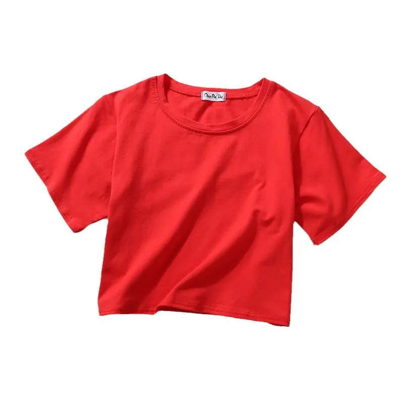 Churchf Churchf Top White Short T-Shirt Female Summer Short Sleeve Korean Version Pure Color Students High Waist Leakage Navel Loose Versatile