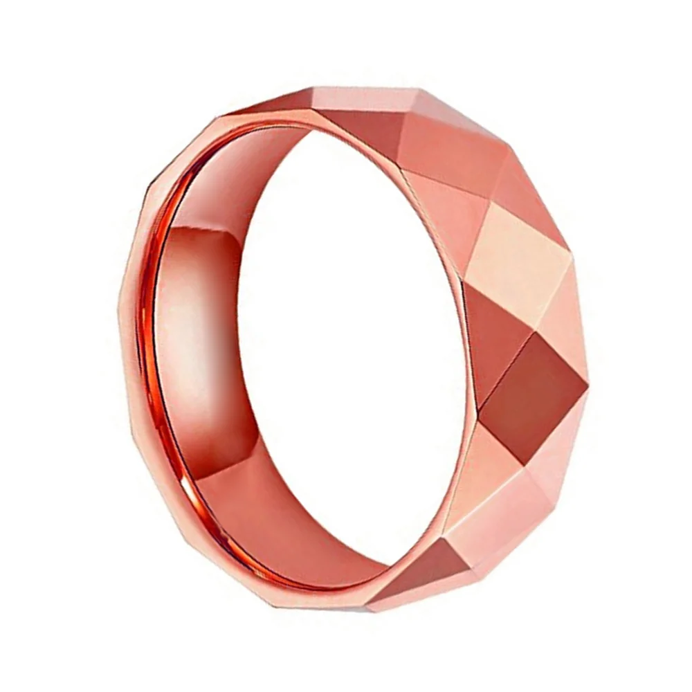 6MM 8MM Rose Gold Couples Faceted Tungsten Wedding Bands